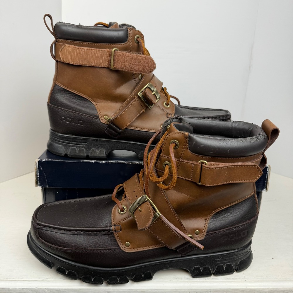 Polo Ralph Lauren Zig Zag II Brown Leather Buckle Strap Boots Mens 13D